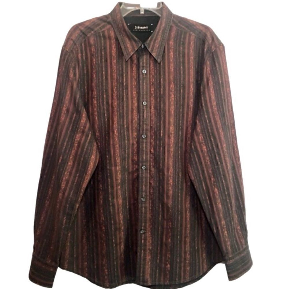 J Campbell Los Angeles Striped Long Sleeve Shirt in Brown/Black Men’s Large